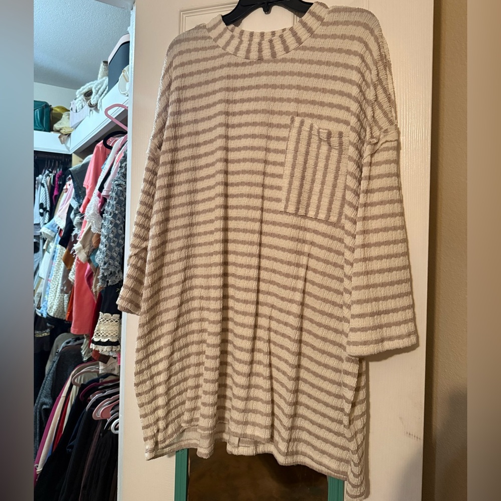 STYLIVE Striped Knit Top in Cream and Taupe/Lavender